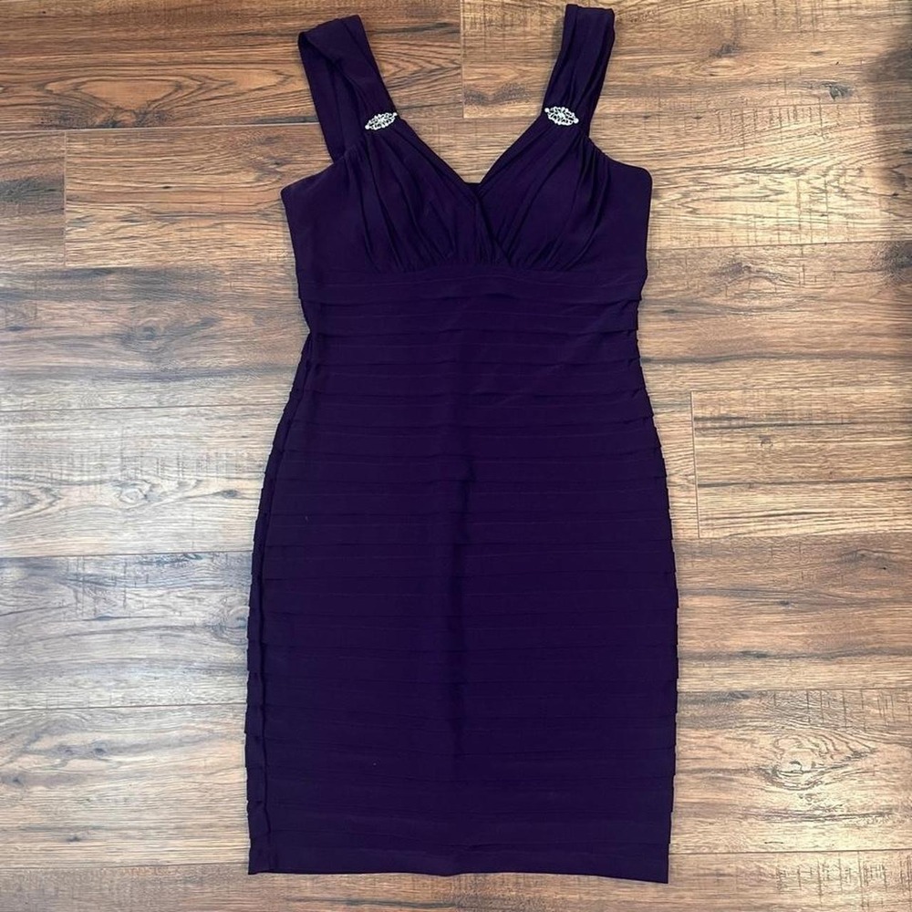 Jessica Y2K Purple Bodycon Cocktain‎ Dress Ruched Rhinestone Women 6 Party Glam